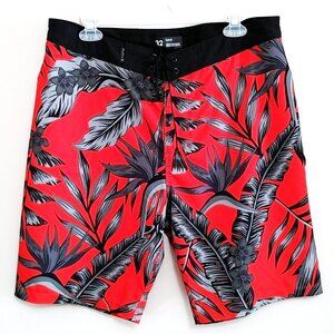 Hurley Men's Graphic Boardshorts Size 32 Red Black Swim Trunks